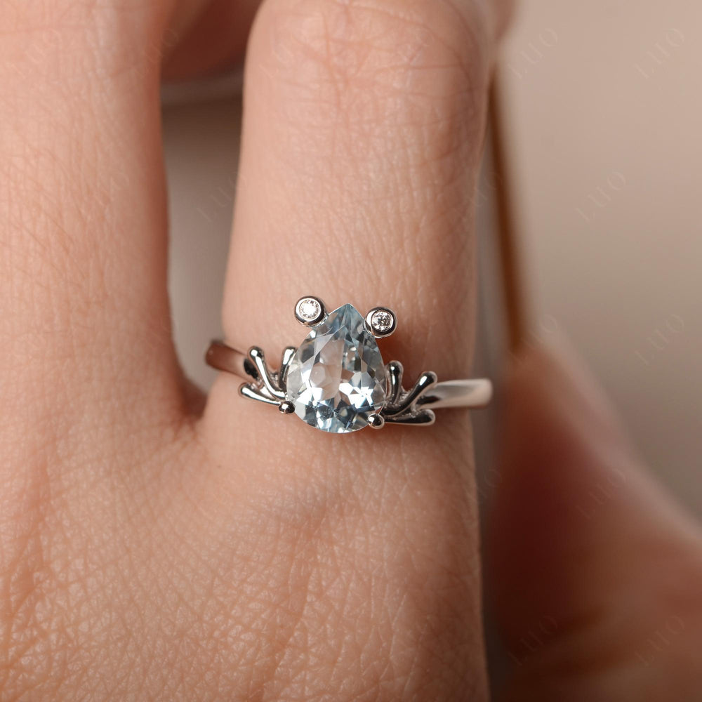 Aquamarine Ring Frog Engagement Ring White Gold - LUO Jewelry