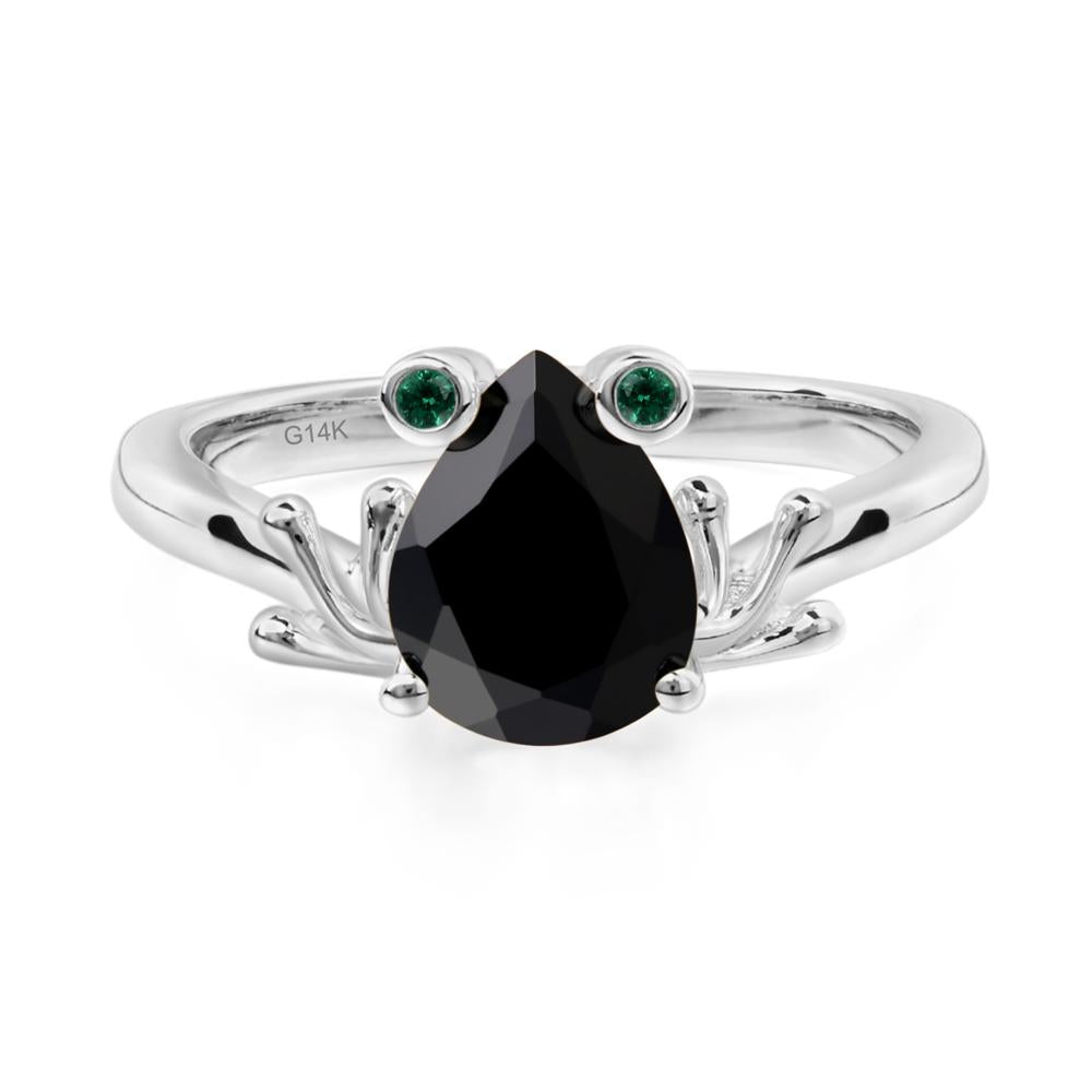 Black Spinel Ring Frog Engagement Ring - LUO Jewelry #metal_14k white gold