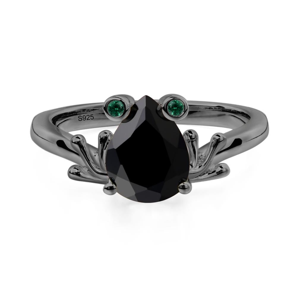 Black Spinel Ring Frog Engagement Ring - LUO Jewelry #metal_black finish sterling silver