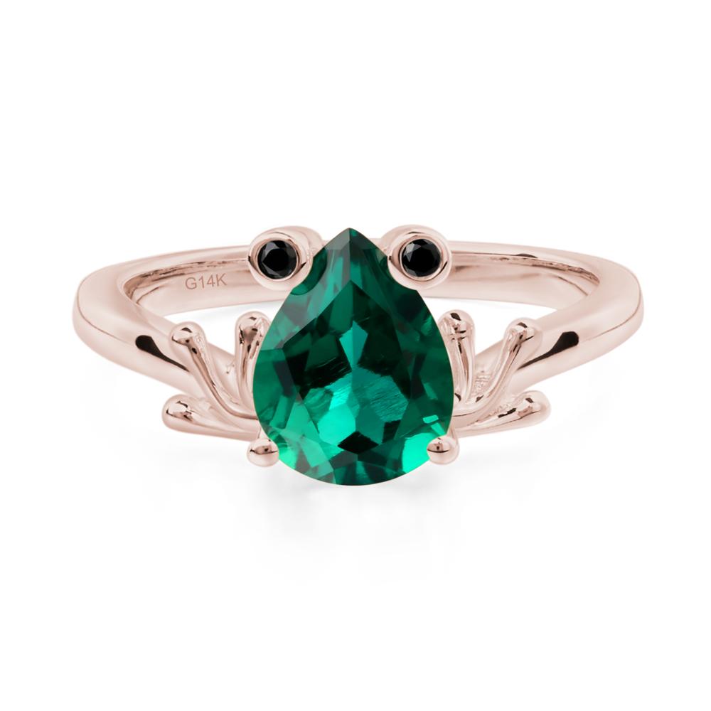Lab Created Emerald Ring Frog Engagement Ring - LUO Jewelry #metal_14k rose gold