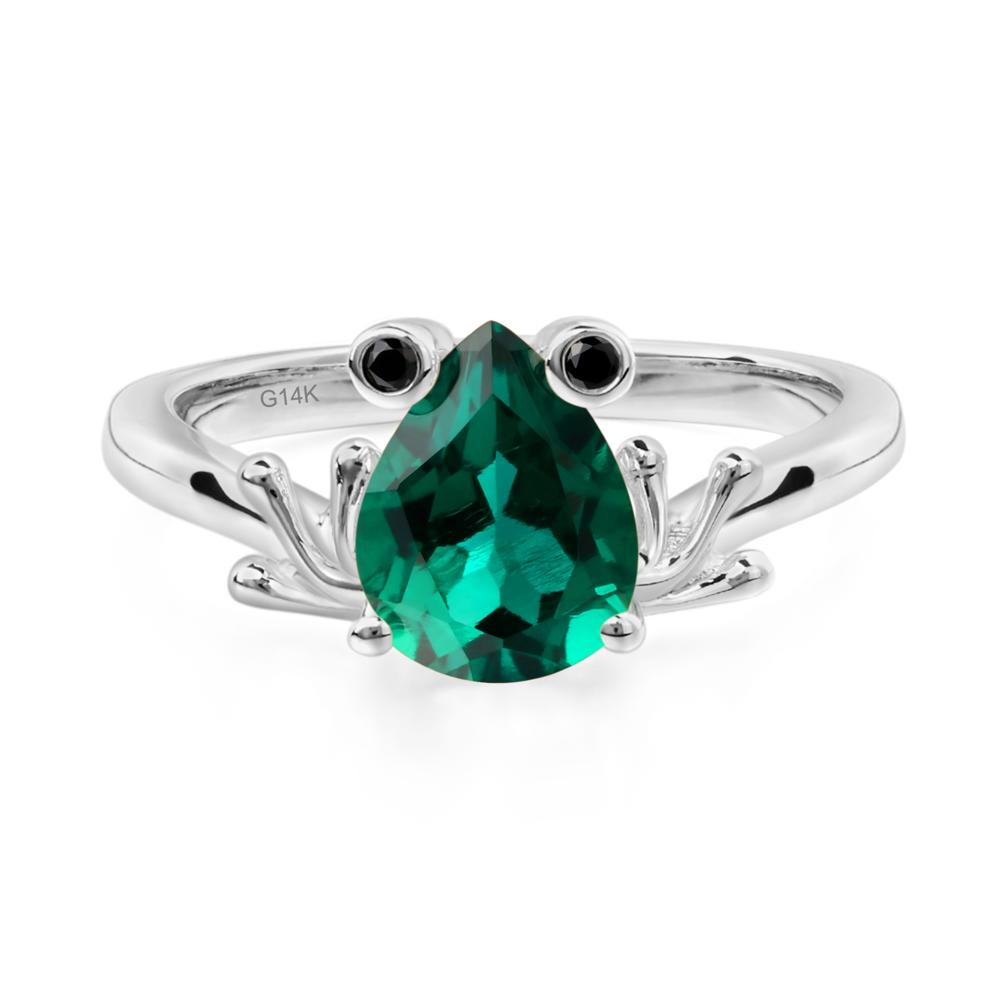 Lab Created Emerald Ring Frog Engagement Ring - LUO Jewelry #metal_14k white gold