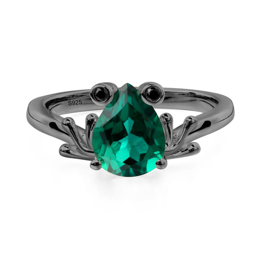 Lab Created Emerald Ring Frog Engagement Ring - LUO Jewelry #metal_black finish sterling silver