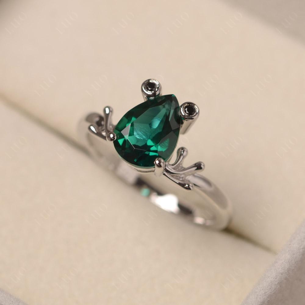 Lab Emerald Ring Frog Engagement Ring White Gold - LUO Jewelry