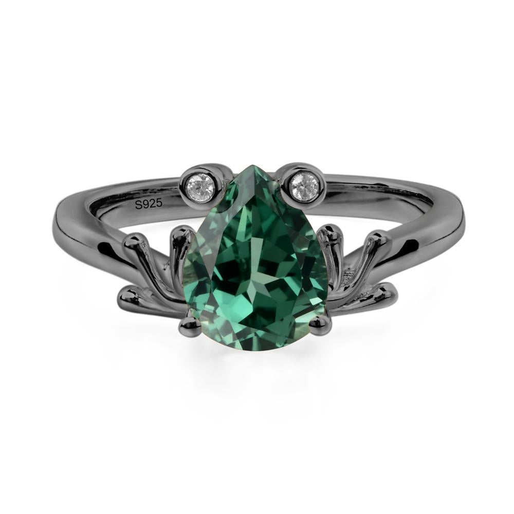 Lab Created Green Sapphire Ring Frog Engagement Ring - LUO Jewelry #metal_black finish sterling silver