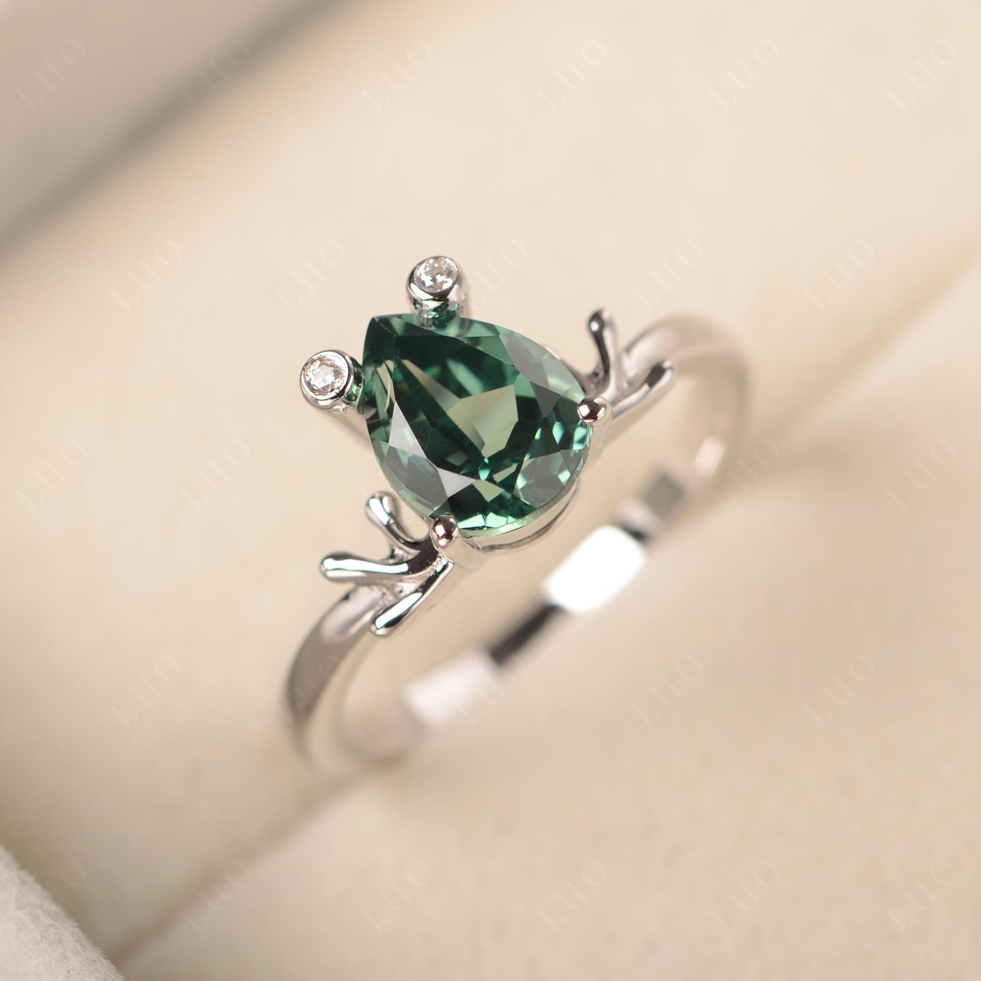 Lab Created Green Sapphire Ring Frog Engagement Ring - LUO Jewelry