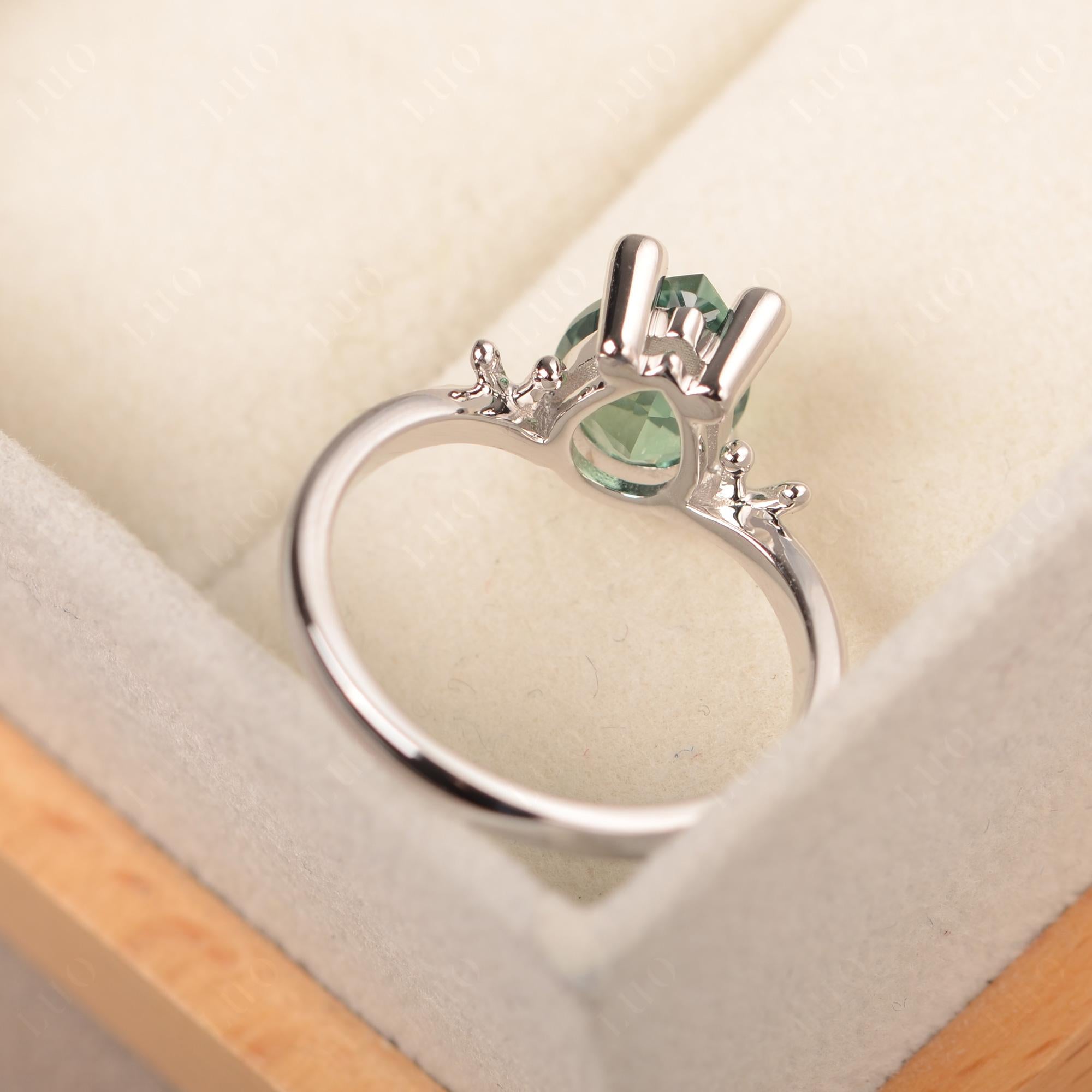 Green Sapphire Ring Frog Engagement Ring White Gold - LUO Jewelry