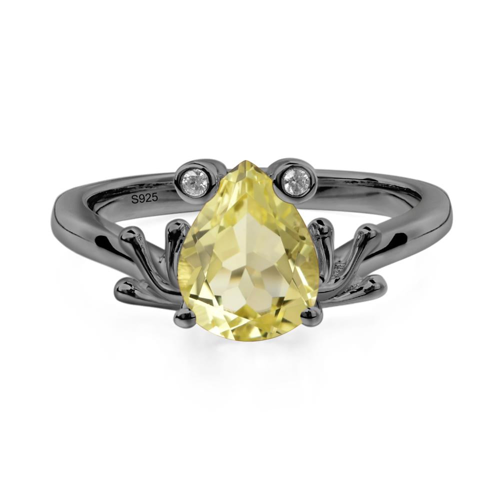 Lemon Quartz Ring Frog Engagement Ring - LUO Jewelry #metal_black finish sterling silver
