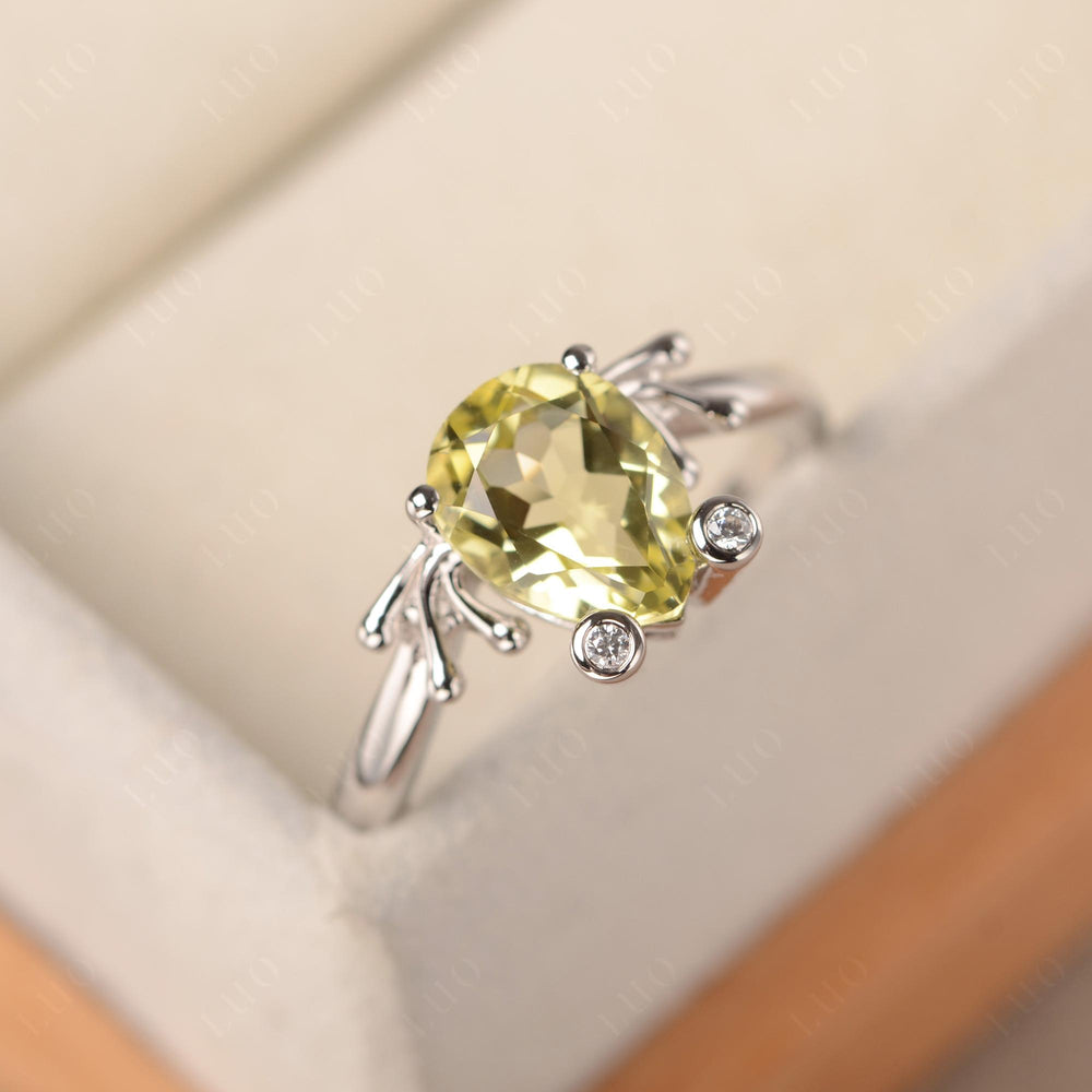 Lemon Quartz Ring Frog Engagement Ring White Gold - LUO Jewelry
