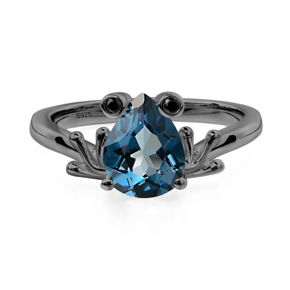 London Blue Topaz Ring Frog Engagement Ring - LUO Jewelry #metal_black finish sterling silver