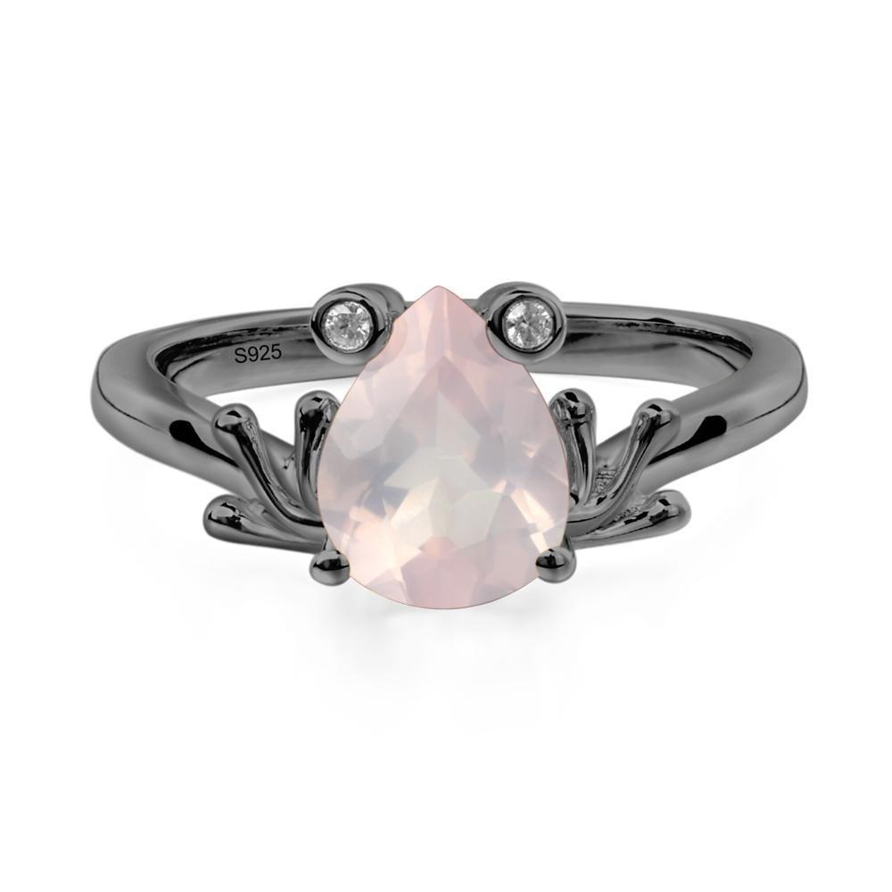 Rose Quartz Ring Frog Engagement Ring - LUO Jewelry #metal_black finish sterling silver