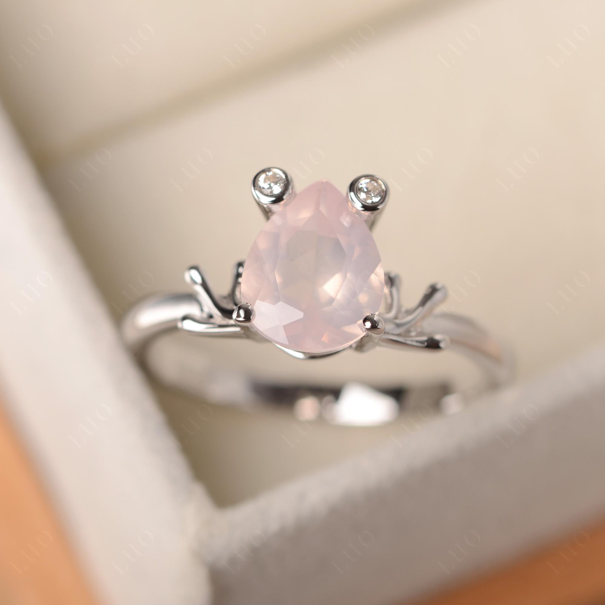 Rose Quartz Ring Frog Engagement Ring - LUO Jewelry