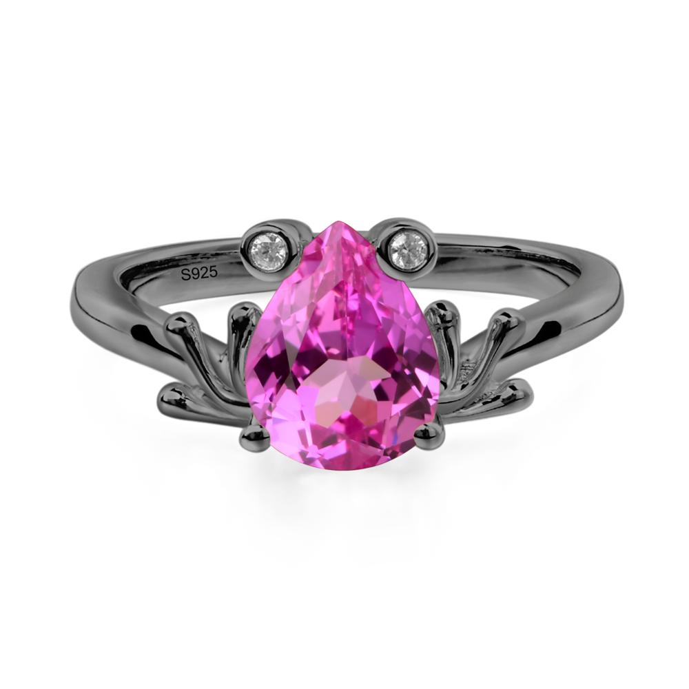 Lab Pink Sapphire Ring Frog Engagement Ring - LUO Jewelry #metal_black finish sterling silver