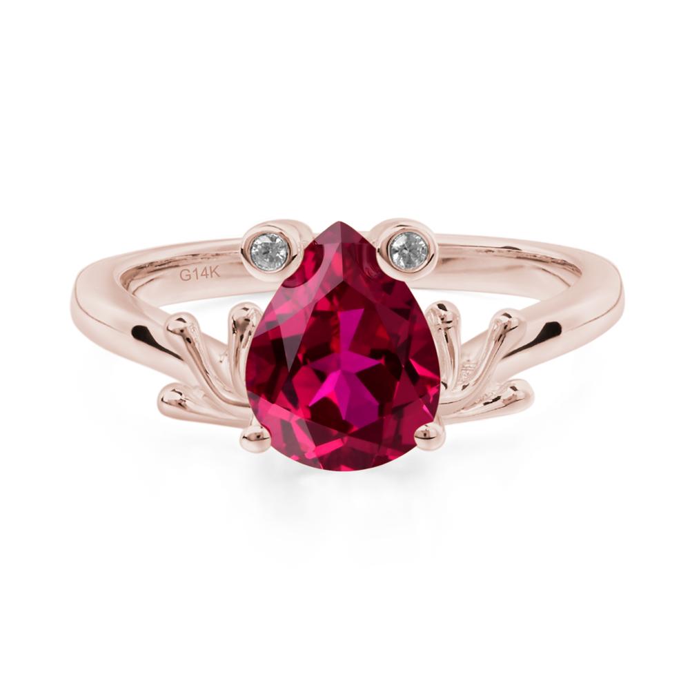 Lab Created Ruby Ring Frog Engagement Ring - LUO Jewelry #metal_14k rose gold