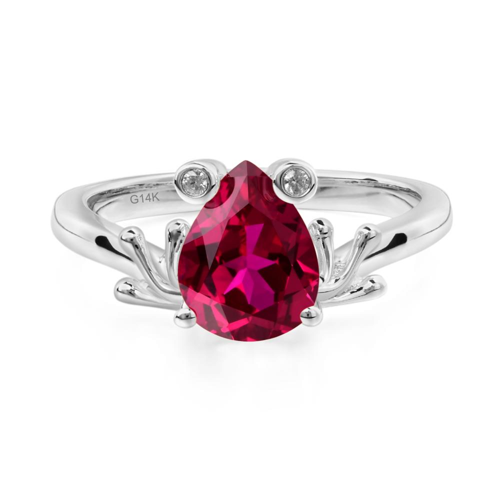 Lab Created Ruby Ring Frog Engagement Ring - LUO Jewelry #metal_14k white gold