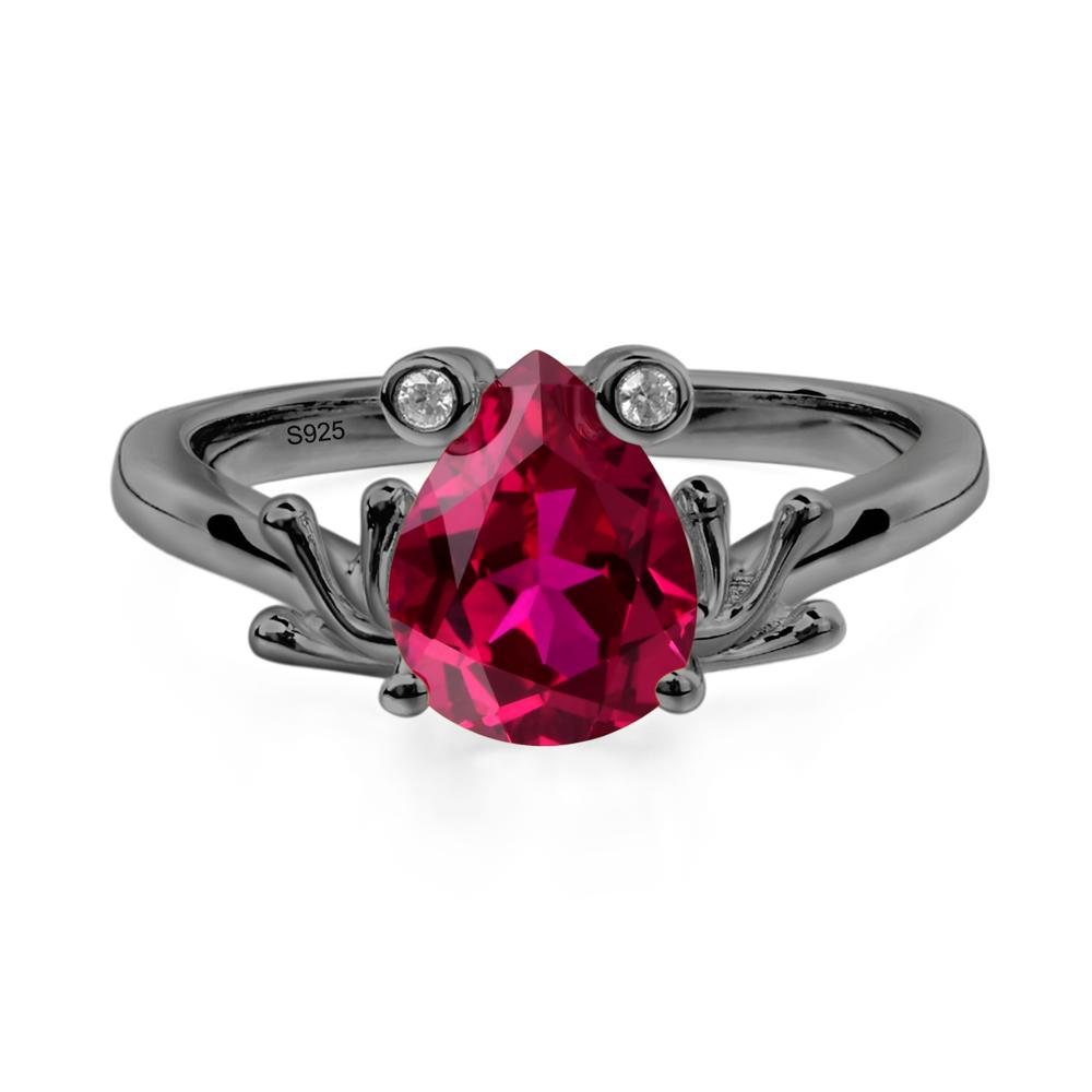 Lab Created Ruby Ring Frog Engagement Ring - LUO Jewelry #metal_black finish sterling silver