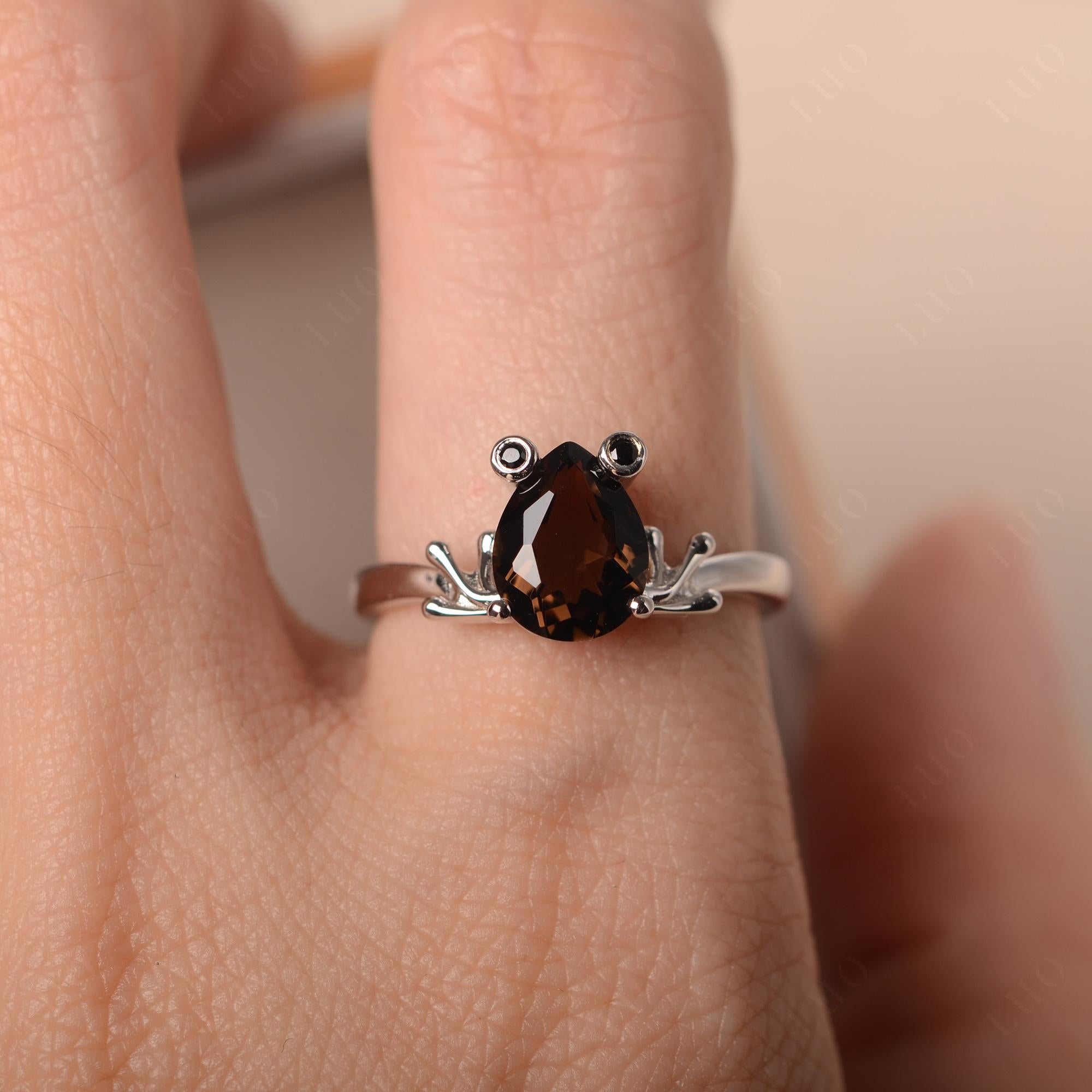 Smoky Quartz Ring Frog Engagement Ring - LUO Jewelry
