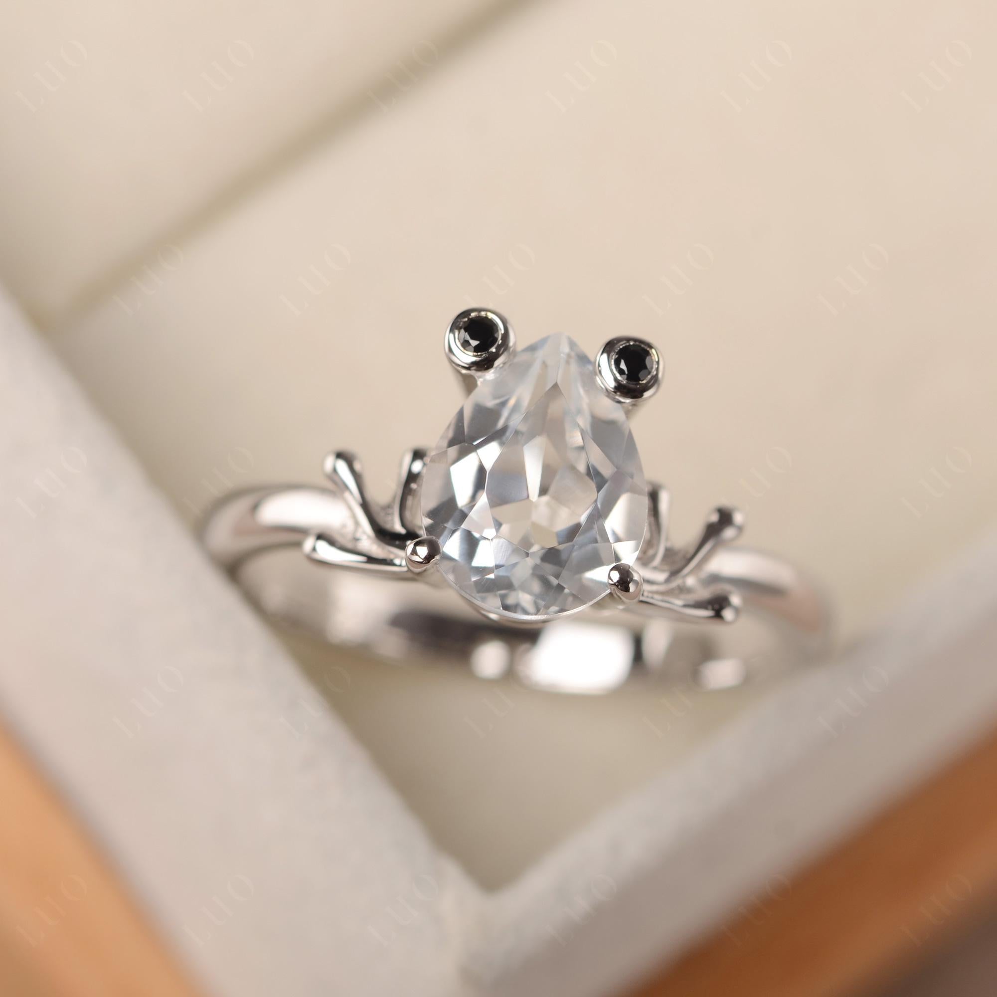 White Topaz Ring Frog Engagement Ring - LUO Jewelry