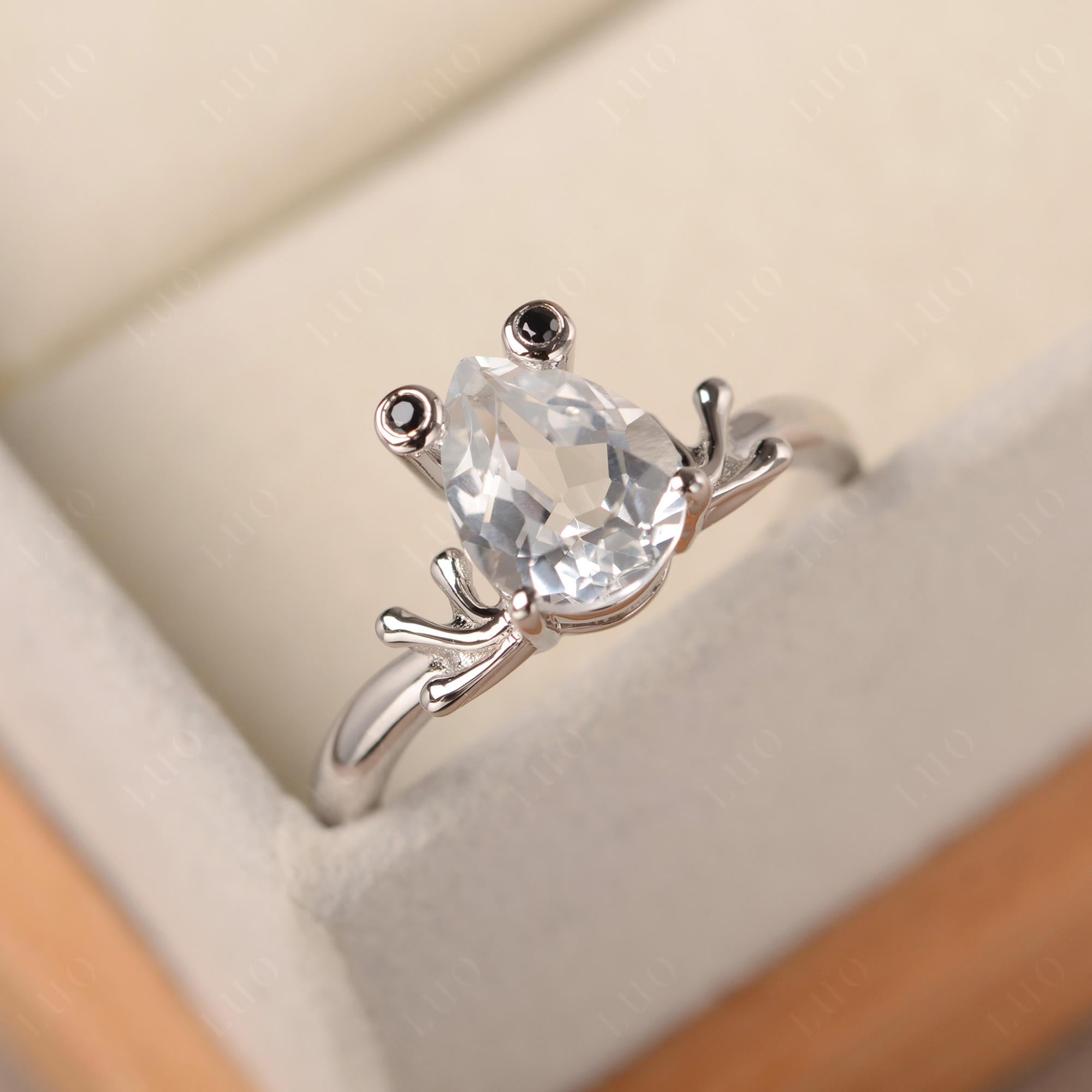 White Topaz Ring Frog Engagement Ring - LUO Jewelry