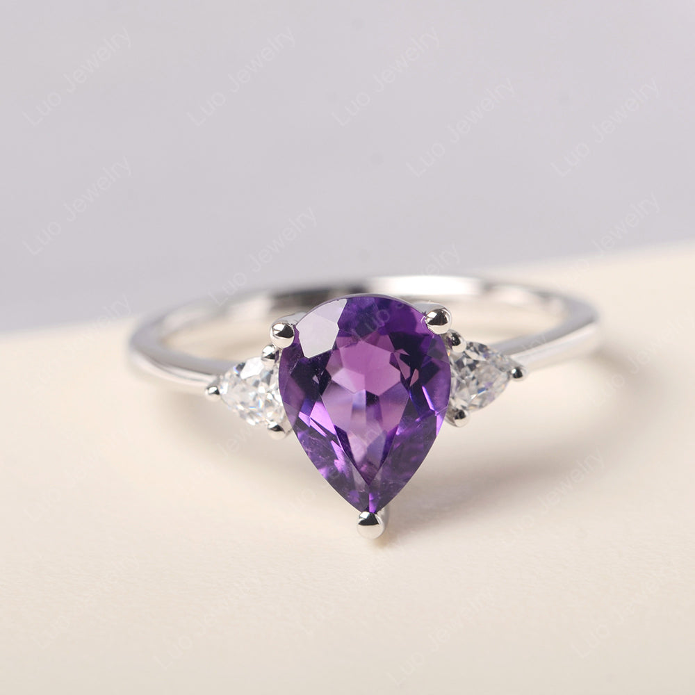 Amethyst Ring Teardrop Wedding Ring Rose Gold - LUO Jewelry