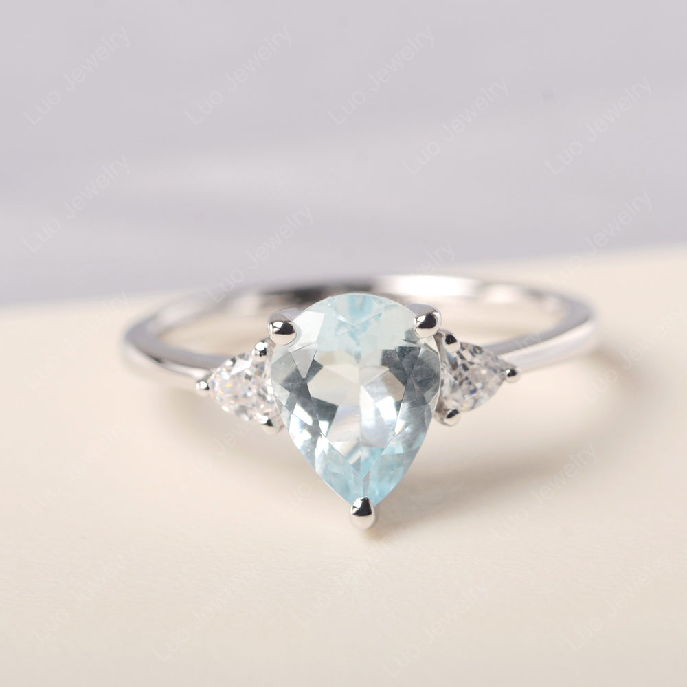 Aquamarine Ring Teardrop Wedding Ring Rose Gold - LUO Jewelry