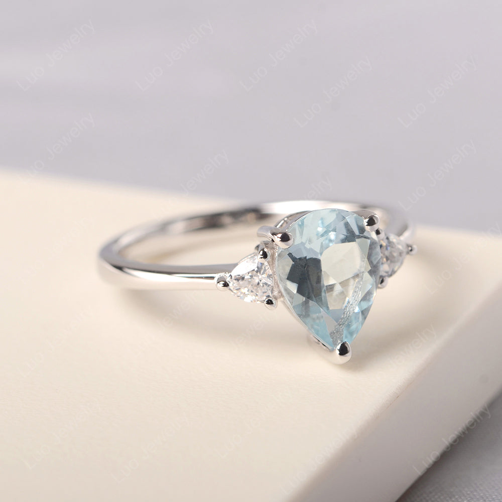 Aquamarine Ring Teardrop Wedding Ring Rose Gold - LUO Jewelry