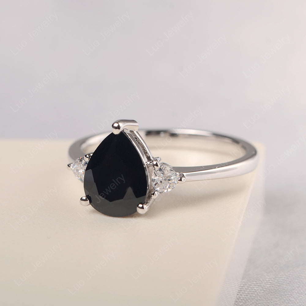 Black Stone Ring Teardrop Wedding Ring Rose Gold - LUO Jewelry