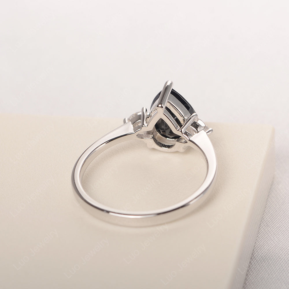 Black Stone Ring Teardrop Wedding Ring Rose Gold - LUO Jewelry
