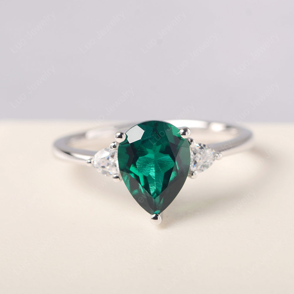 Lab Emerald Ring Teardrop Wedding Ring Rose Gold - LUO Jewelry