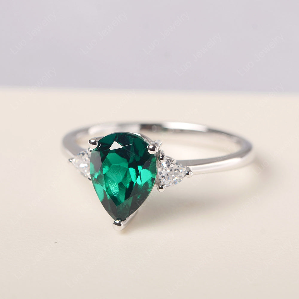 Lab Emerald Ring Teardrop Wedding Ring Rose Gold - LUO Jewelry