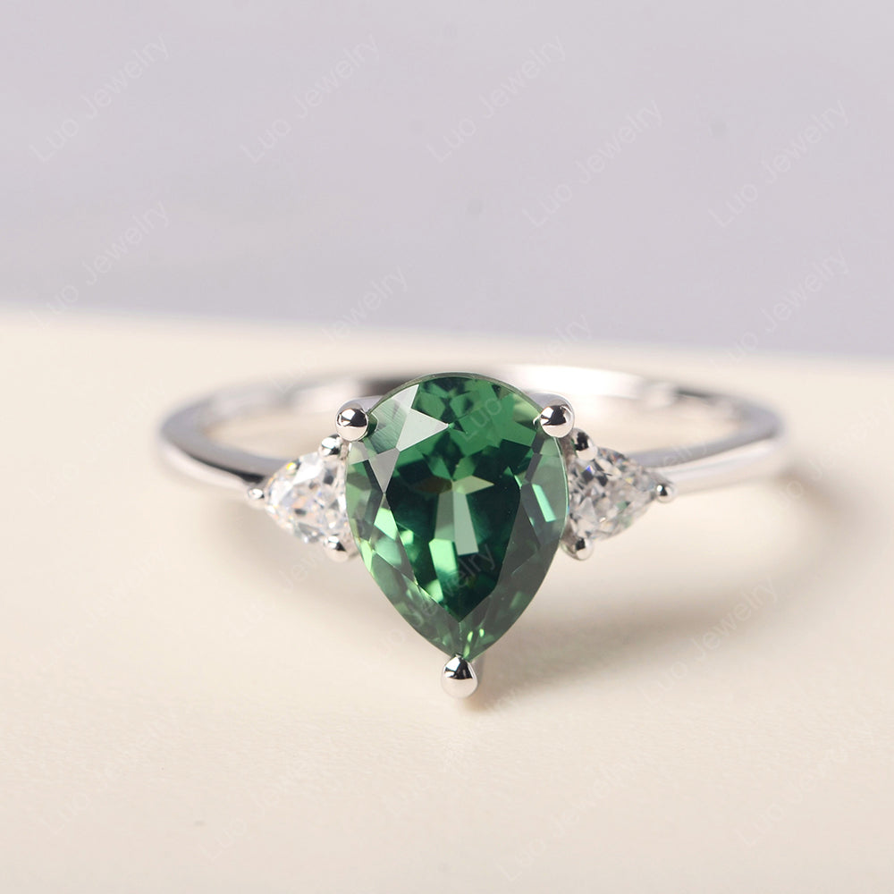 Green Sapphire Ring Teardrop Wedding Ring Rose Gold - LUO Jewelry