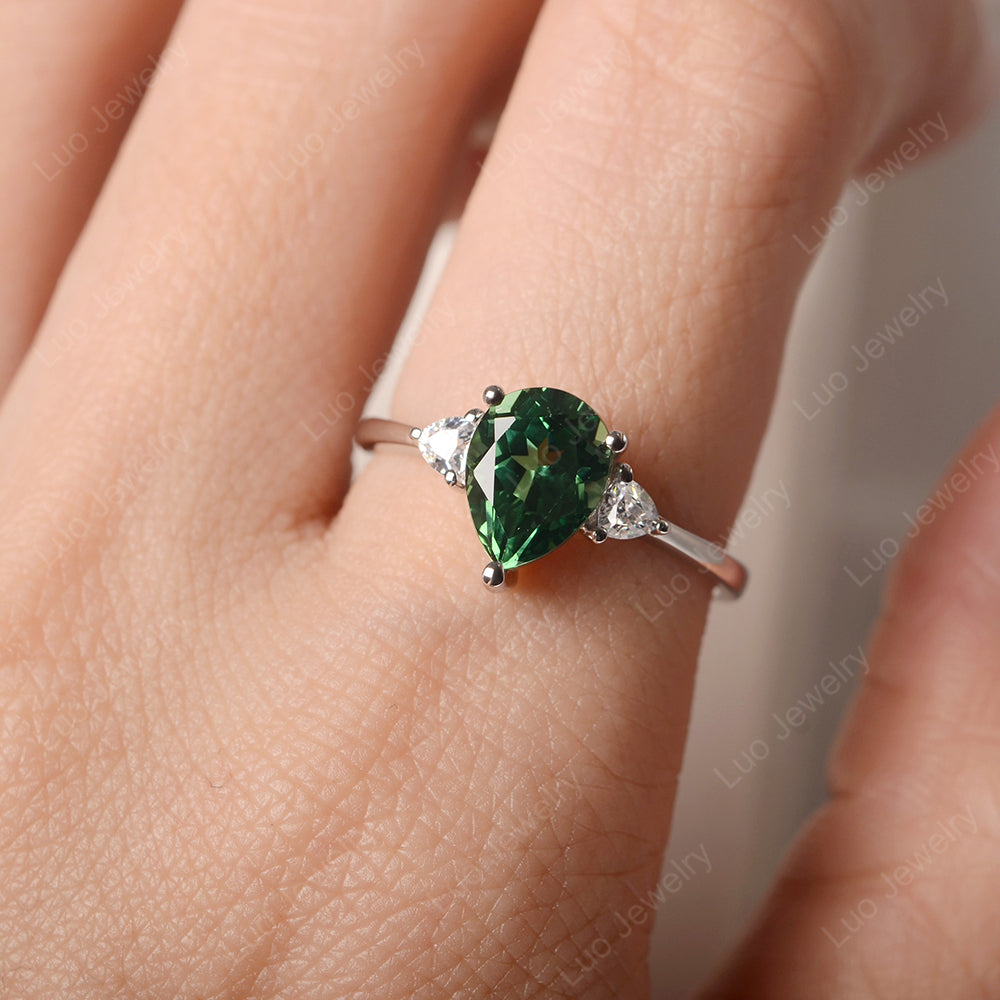 Green Sapphire Ring Teardrop Wedding Ring Rose Gold - LUO Jewelry