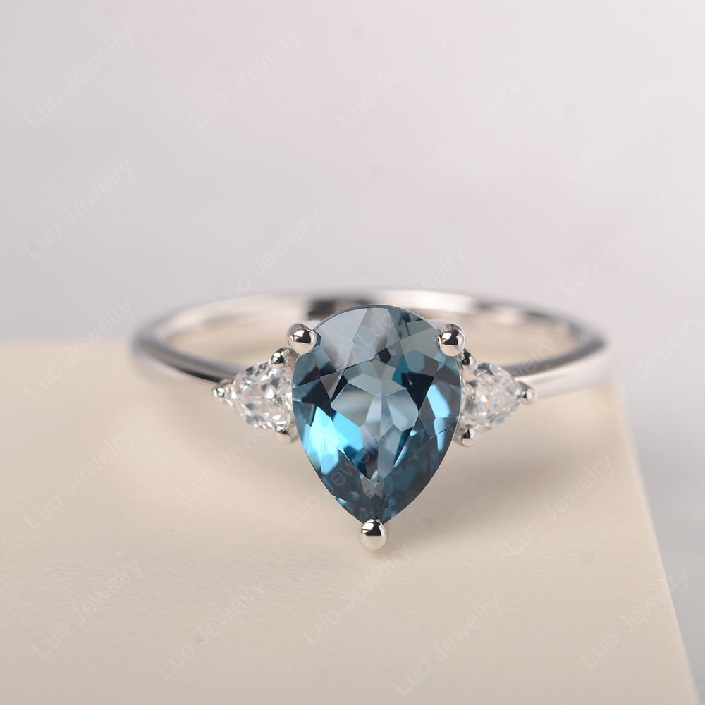 London Blue Topaz Ring Teardrop Wedding Ring Rose Gold - LUO Jewelry