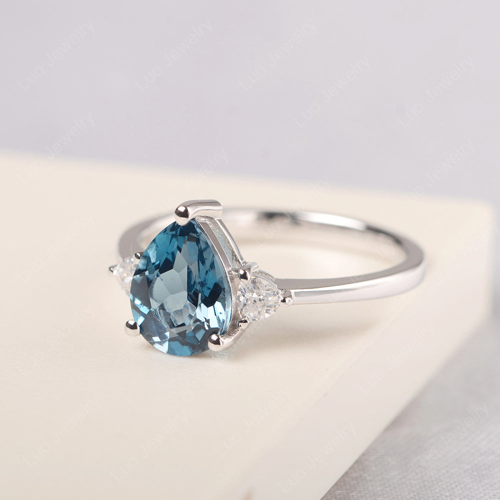 London Blue Topaz Ring Teardrop Wedding Ring Rose Gold - LUO Jewelry