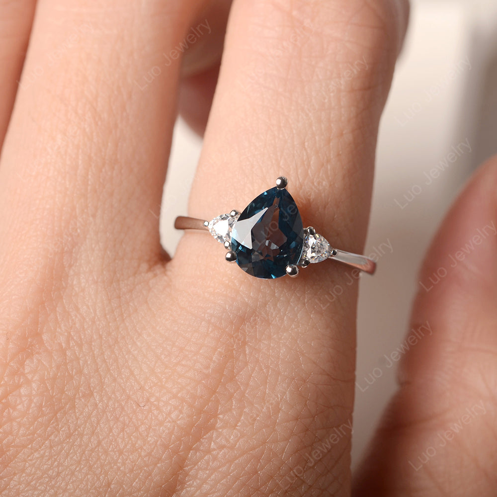 London Blue Topaz Ring Teardrop Wedding Ring Rose Gold - LUO Jewelry