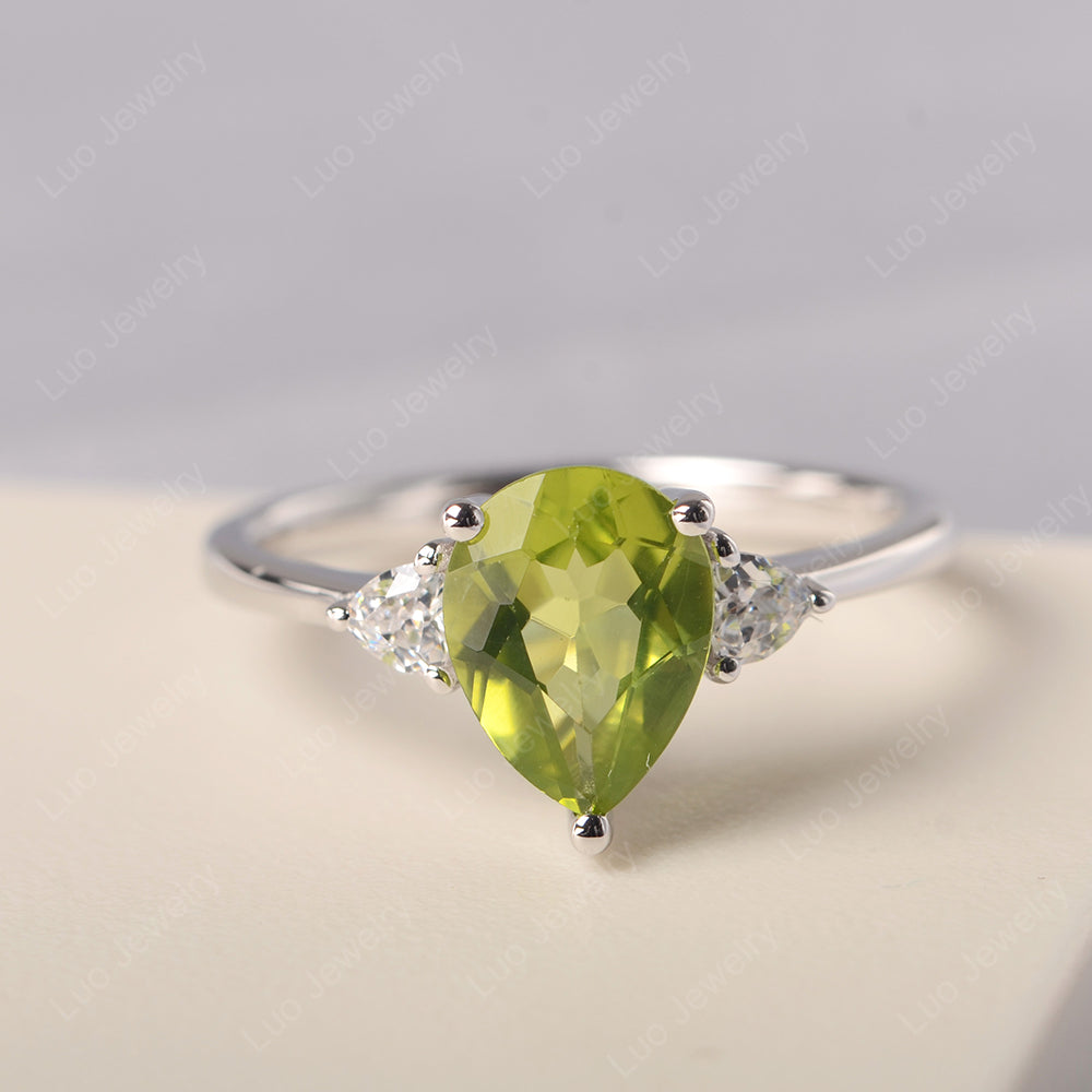 Peridot Ring Teardrop Wedding Ring Rose Gold - LUO Jewelry