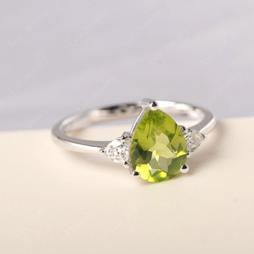 Peridot Ring Teardrop Wedding Ring Rose Gold - LUO Jewelry