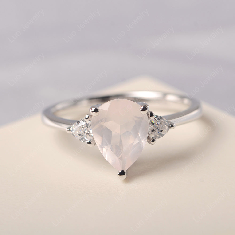 Rose Quartz Ring Teardrop Wedding Ring Rose Gold - LUO Jewelry