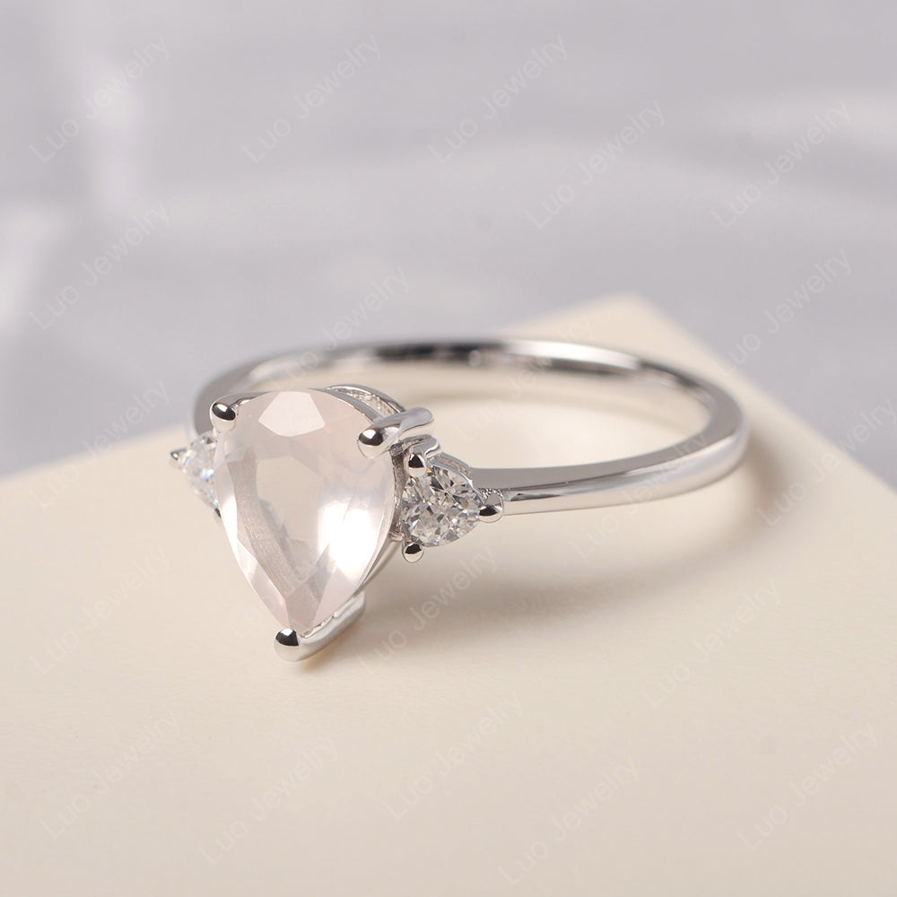 Rose Quartz Ring Teardrop Wedding Ring Rose Gold - LUO Jewelry