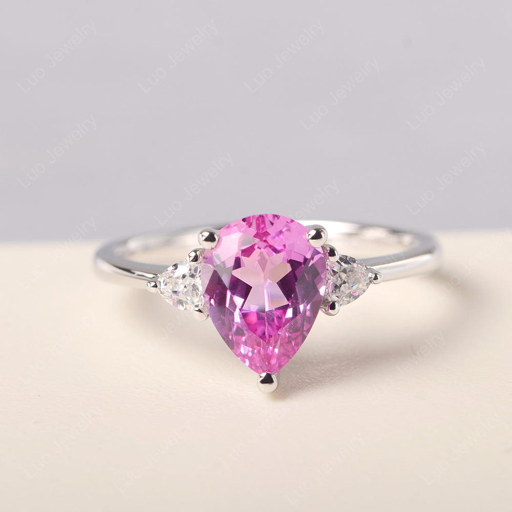 Pink Sapphire Ring Teardrop Wedding Ring Rose Gold - LUO Jewelry