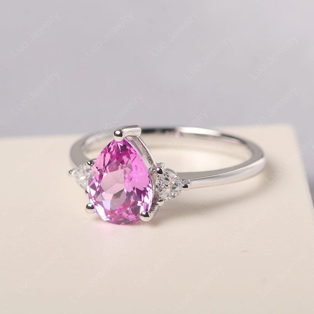 Pink Sapphire Ring Teardrop Wedding Ring Rose Gold - LUO Jewelry