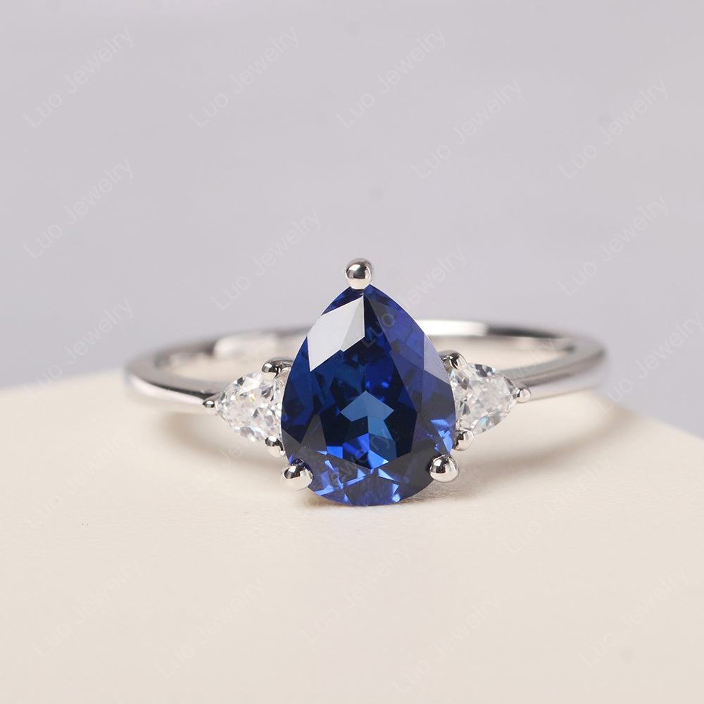 Lab Sapphire Ring Teardrop Wedding Ring Rose Gold - LUO Jewelry