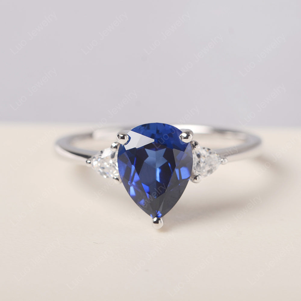 Lab Sapphire Ring Teardrop Wedding Ring Rose Gold - LUO Jewelry