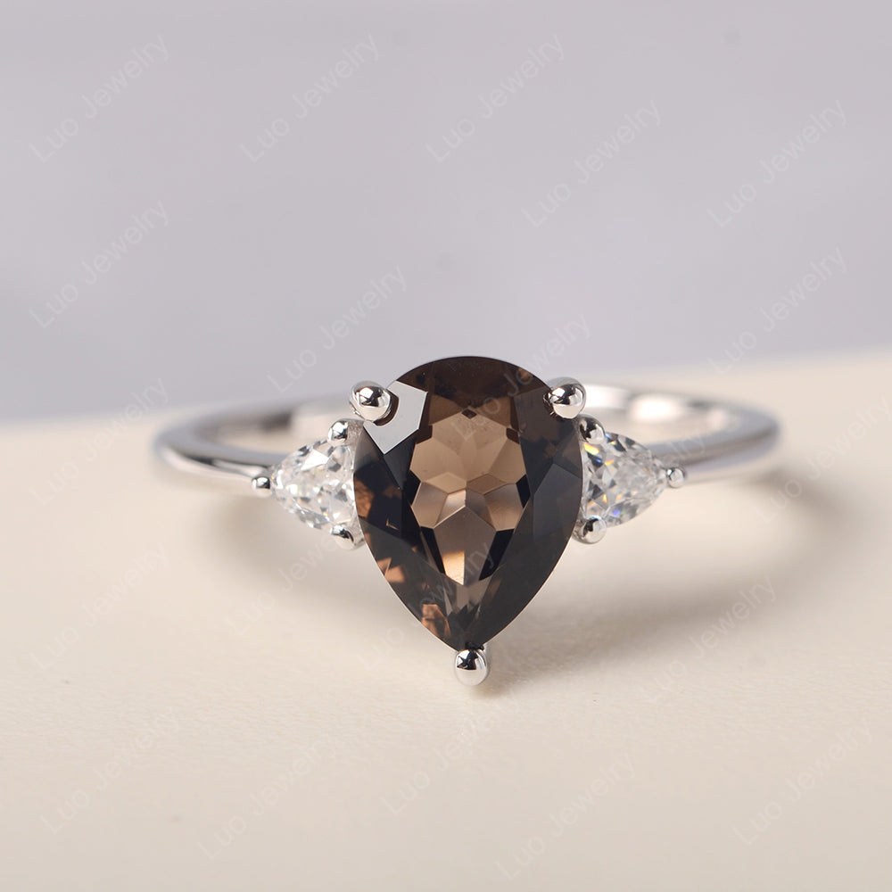 Smoky Quartz  Ring Teardrop Wedding Ring Rose Gold - LUO Jewelry