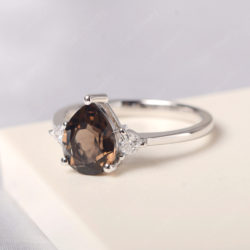 Smoky Quartz  Ring Teardrop Wedding Ring Rose Gold - LUO Jewelry