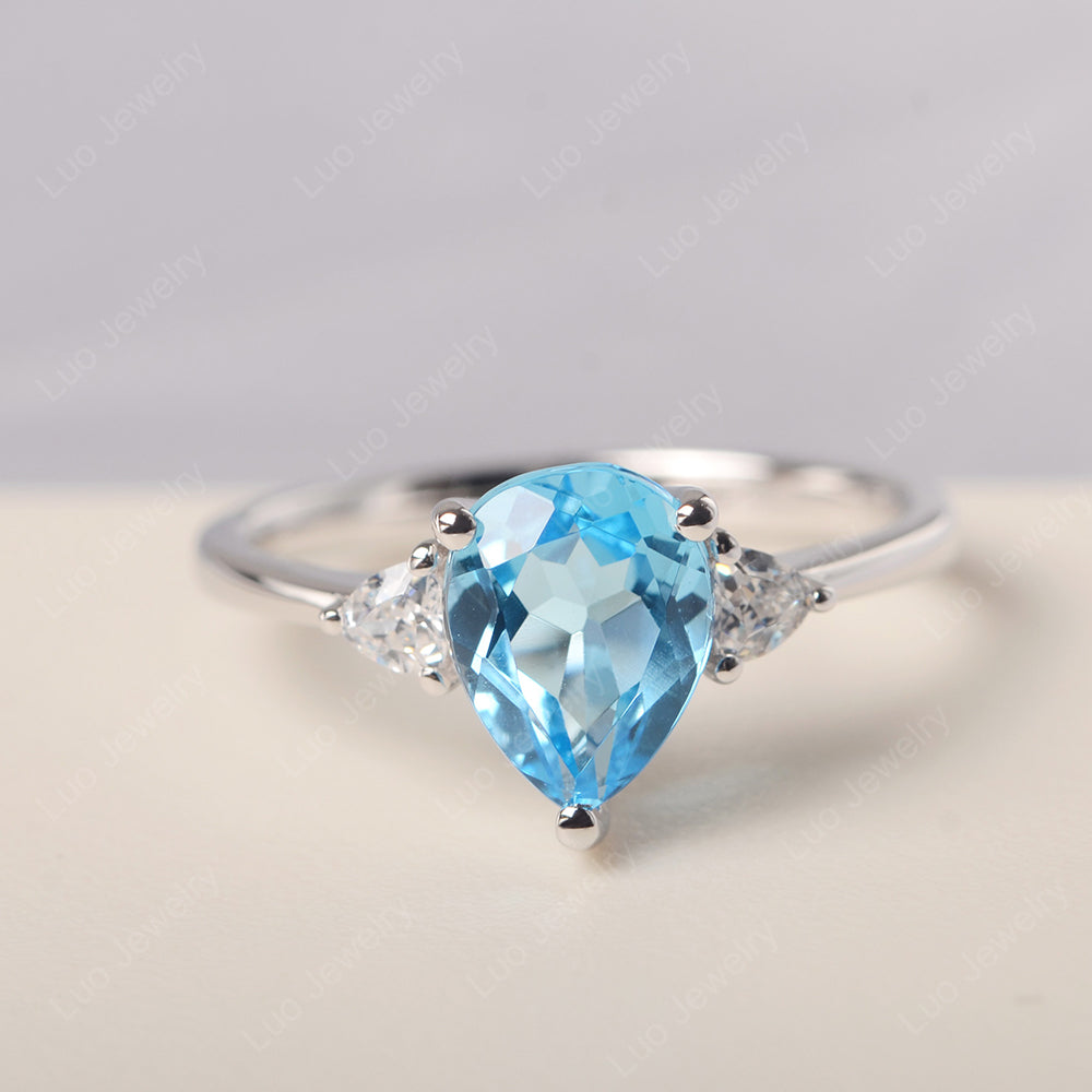 Swiss Blue Topaz Ring Teardrop Wedding Ring Rose Gold - LUO Jewelry