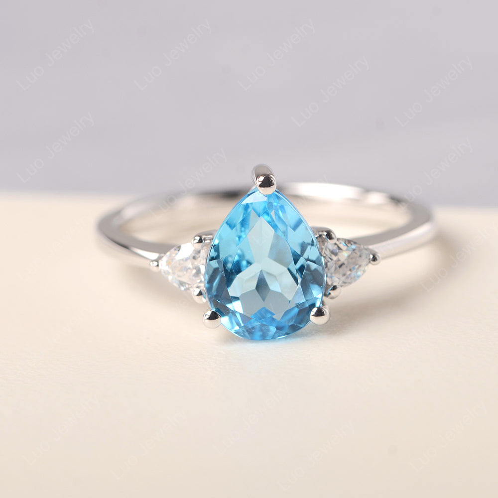 Swiss Blue Topaz Ring Teardrop Wedding Ring Rose Gold - LUO Jewelry