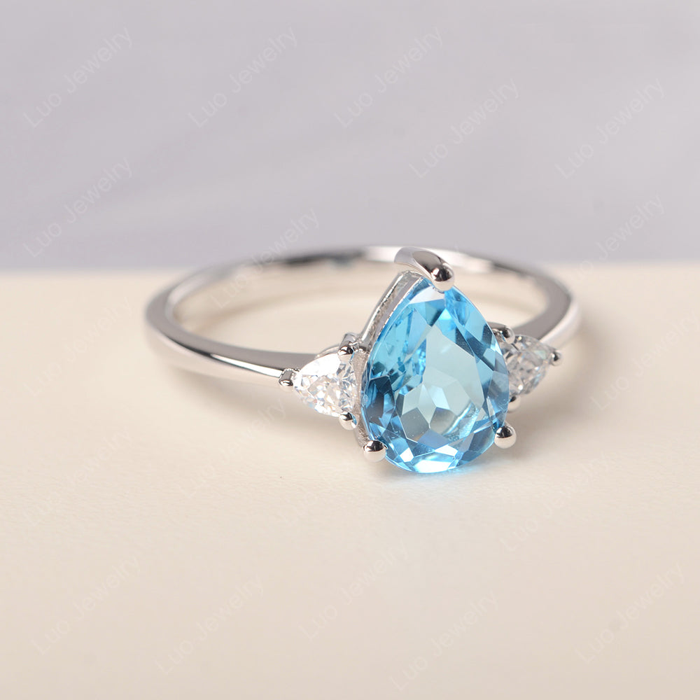 Swiss Blue Topaz Ring Teardrop Wedding Ring Rose Gold - LUO Jewelry