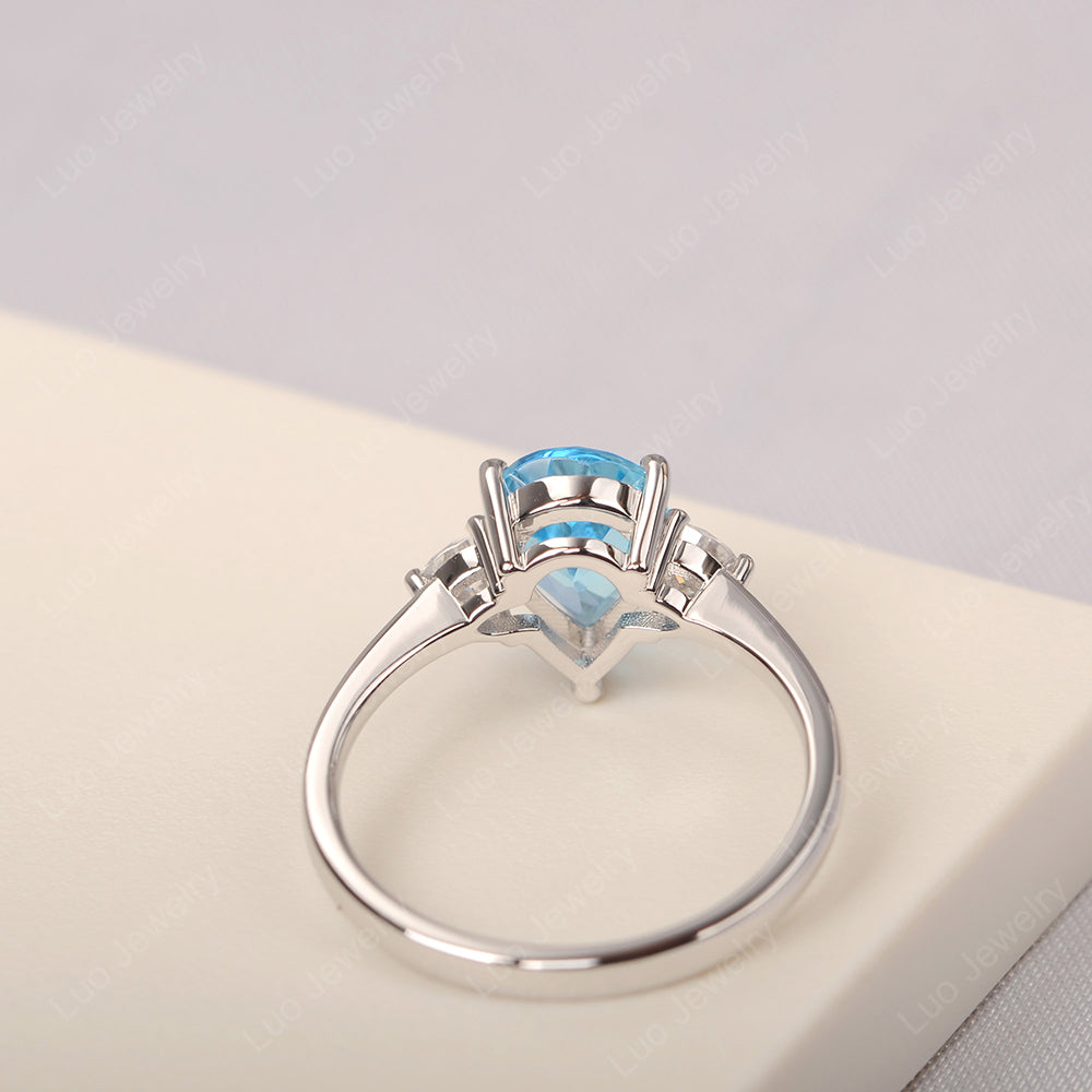 Swiss Blue Topaz Ring Teardrop Wedding Ring Rose Gold - LUO Jewelry