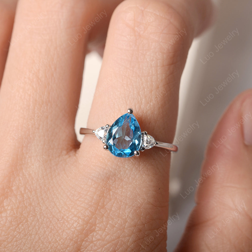 Swiss Blue Topaz Ring Teardrop Wedding Ring Rose Gold - LUO Jewelry