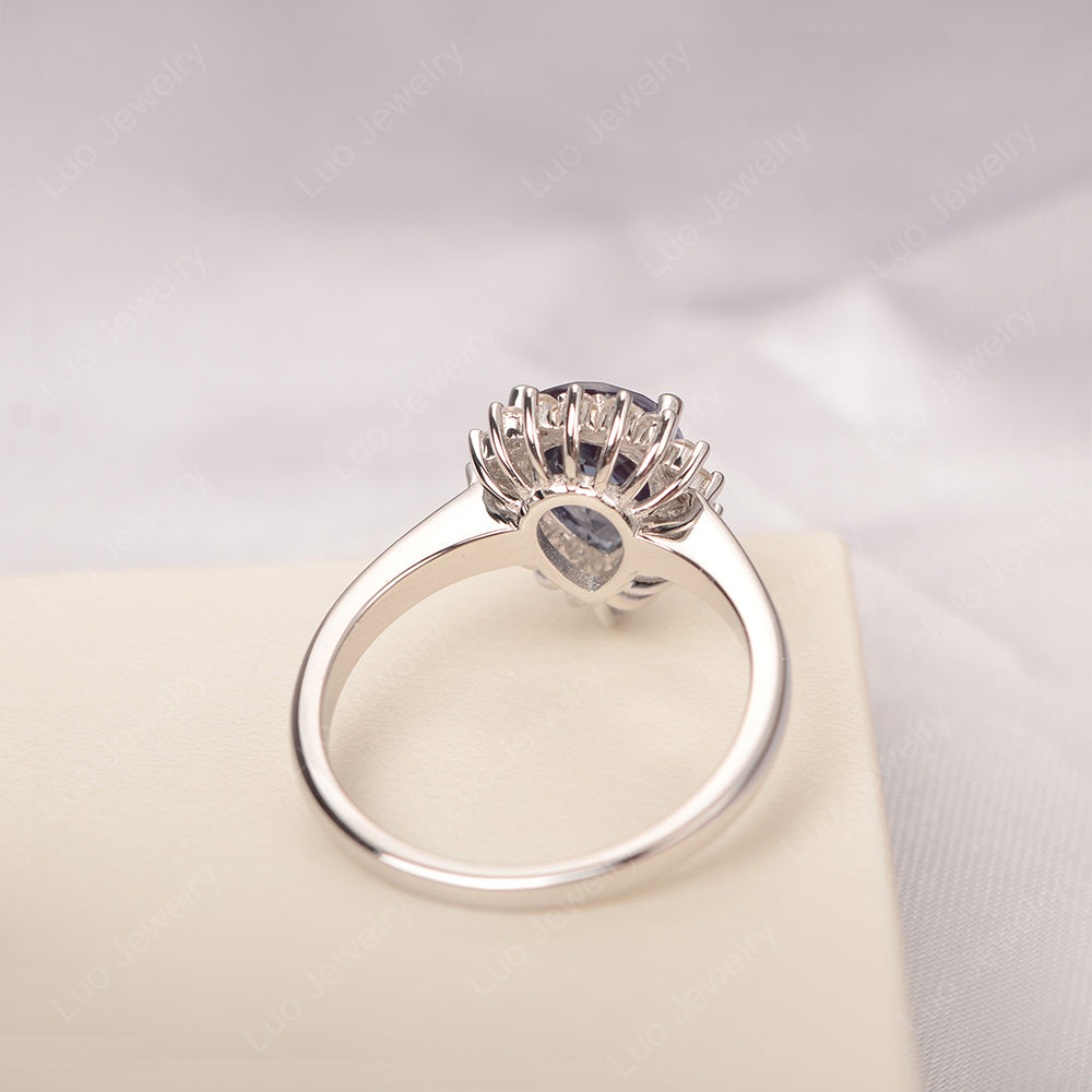 Alexandrite Pear Halo Engagement Ring Silver - LUO Jewelry